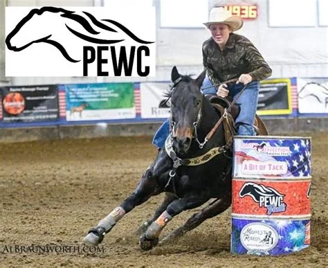 A barrel racer turning the first barrel at a PEWC-sanctioned event